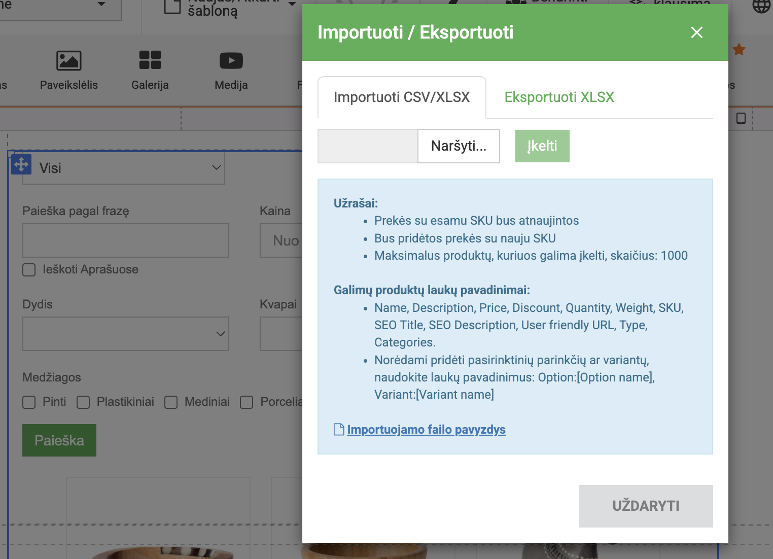 Importuoti produktus į parduotuvę